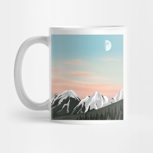 Blush Pink Clouds Behind Mountains Minimalistic Landscape Digital Illustration Mug